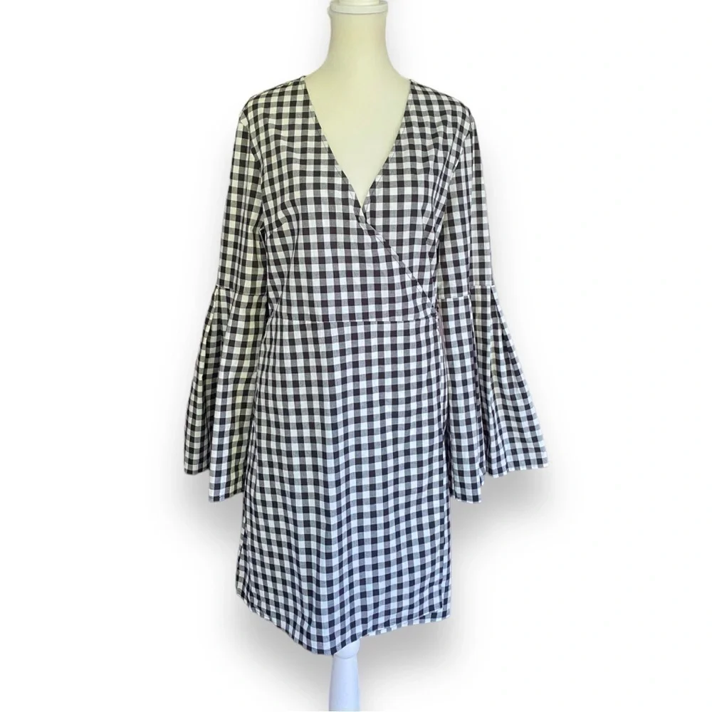 NEW Jack By BB Dakota Alter Ego Black and White Gingham Check Wrap Dress | M